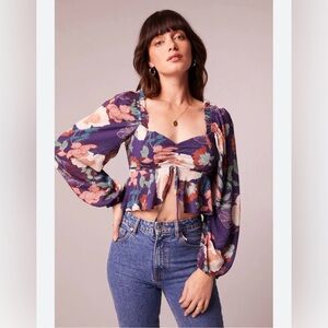Band Of The Free Women's Smocked Cropped Purple Floral Top - Size XS